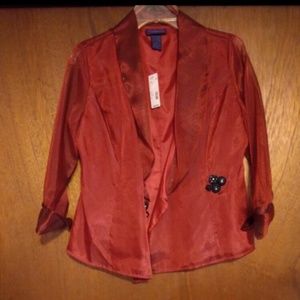 👀Women Metaphor Red Sheer Sleeved Style Blazer Size 8/C.NWT